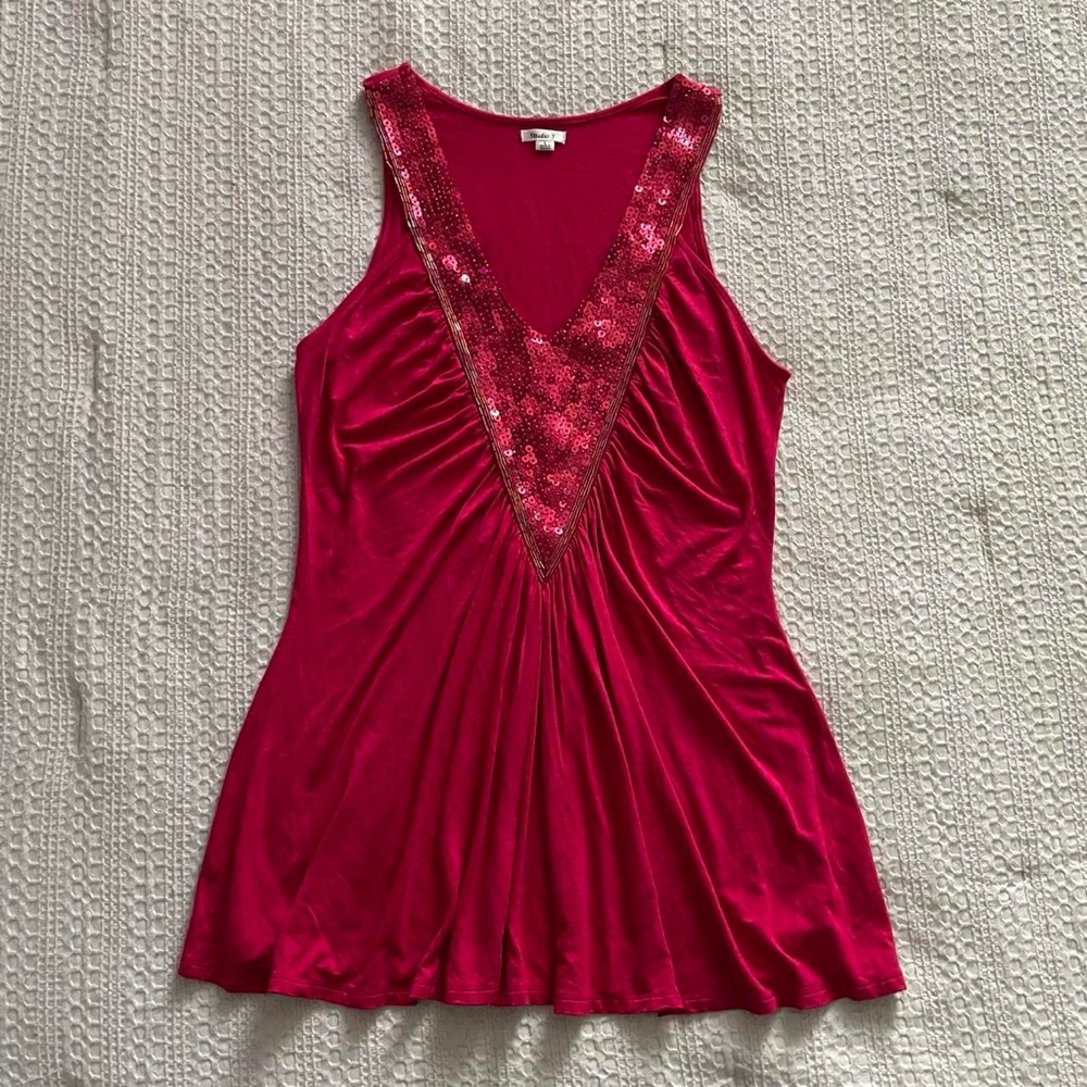 Vintage y2k hot pink flowy micro mini dress with beads and sequins